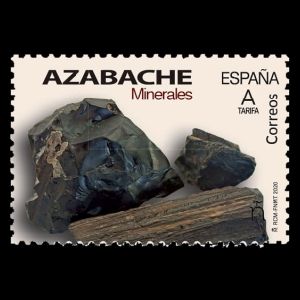 Jet mineral on post stamps of Spain 2020