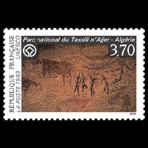 Cave painting on France-UNESCO stamp of Tassili National Park 1993