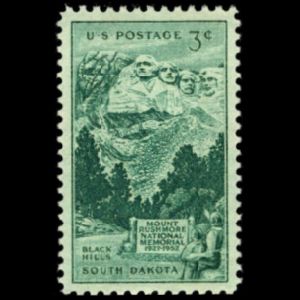 Thomas Jefferson in Mount Rushmore National Memorial on stamp of USA 1952