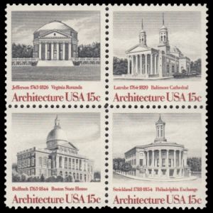 Thomas Jefferson's monument on stamp of USA 1966