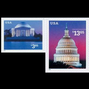 Thomas Jefferson's monument on stamp of USA 2002