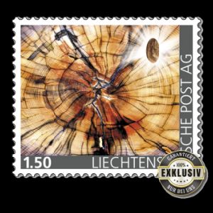 Real piece of petrified wood om personalized stamps of Liechtenstein 2021