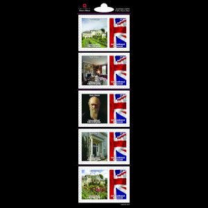Charles Darwin and his home in Down House on stamps of English Heritage company of UK 2015