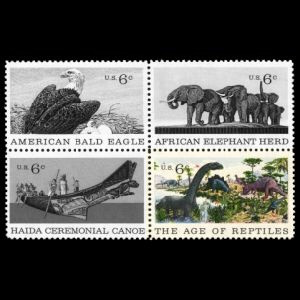 Allosaurus, Apatosaurus, Stegosaurus , American Museum of Natural History on stamps of USA 1970