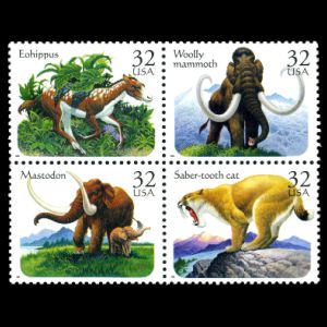 prehistoric animals on stamps of USA 1986