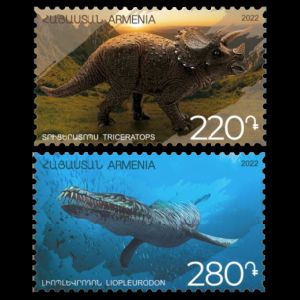 Triceratops and Liopleurodon on stamps of Armenia 2022