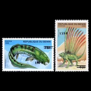 prehistoric animals on overprinted stamps of Benin 2000