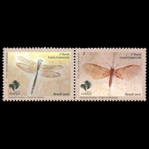 Fossil of dragonfly on stamps of Brazil 2016