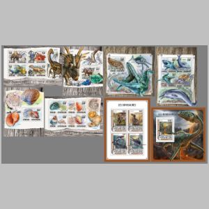 Prehistoric animals on stamps of Central African Republic 2016