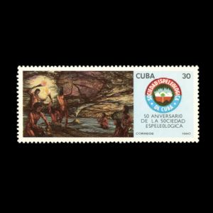 prehistoric man, cave painting on stamps of Cuba 1990