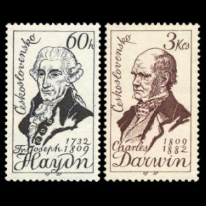 Charles Darwin and Joseph Haydn on stamps of Czechoslovakia 1959