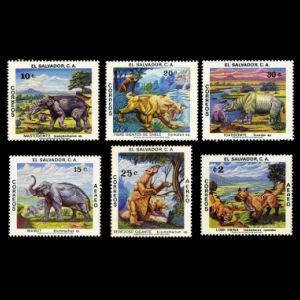 Prehistoric animals on stamps of El Salvador 1979