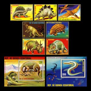prehistoric animals, dinosaurs on stamp of Equatorial Guinea 1978