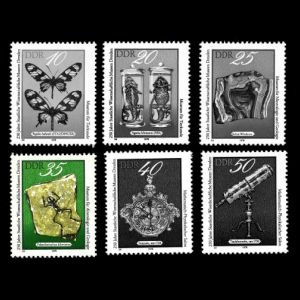 fossil, minerals and more artifacts of Dresden Science Museum on stamps of Germany (GDR) 1978