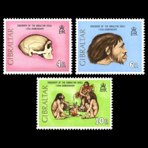 Neanderthal and other Human Fossils on stamps of Gibraltar 1973