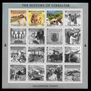 Megantereon, Sabertooth cat and The Neanderthals on history stamps of Gibraltar 2000