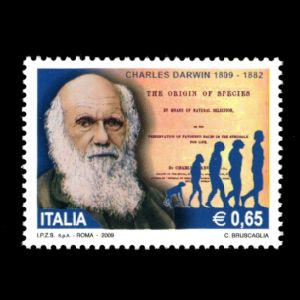 Charles Darwin and human evolution sequence on stamp of Italy 2009