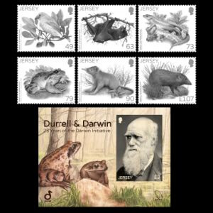 Charles Darwin on wood stamps of Jersey 2017