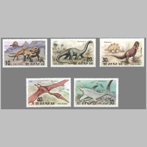 prehistoric animals and dinosaurs on Fauna of Mesozoic stamps of North Korea 1991