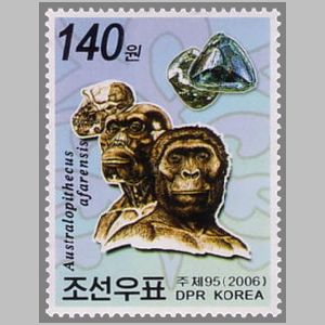Prehistoric mans on stamp of North Korea 2006