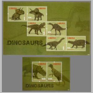 Dinosaurs and prehistoric animals on stamp of Liberia 2012