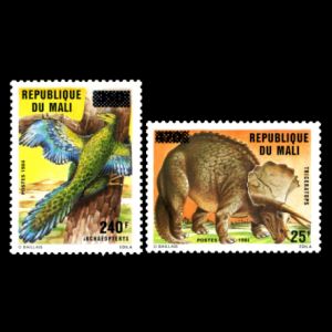 Archaeopteryx and Triceratops dinosaur on surcharged stamps of Mali 1992