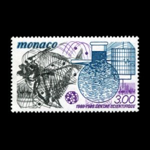 Fossil of prehistoric fish Mene rhombea on stamp of Monaco 1985