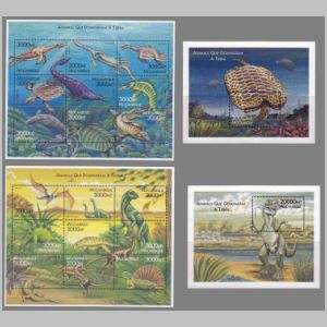 Dinosaurs and prehistoric animals on stamps of Mozambique 2000