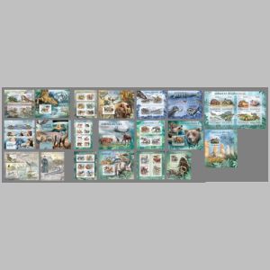 Dinosaurs, prehistoric animals, Charles Darwin, Mary Anning on stamps of Mozambique 2012