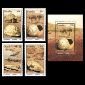 Fossils and reconstruction of prehistoric animals on stamps of Namibia 1995