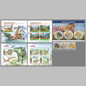 Fossils and reconsructions of prehistoric animals on stamps of Niger 2020