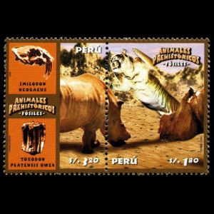 Prehistoric animals on stamps of Peru 2004