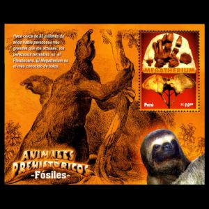 Prehistoric Animal: Megatherium on stamps of Peru 2008