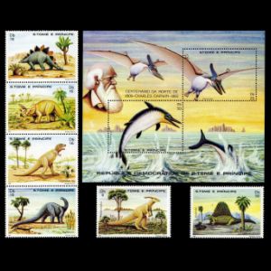 Charles Darwin, dinosaurs and other prehistoric animals on stamps of São Tomé and Príncipe 1982