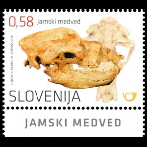 fossil of Cave Bear on stamp of Slovenia 2016