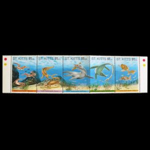Prehistoric marine reptile on stamps of St Kitts 1994