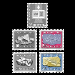 fossil and minerals on Propatia stamps of Switzerland 1958
