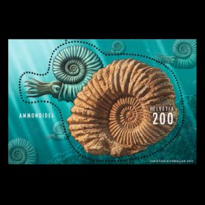 Ammonite on stamp of Switzerland 2015