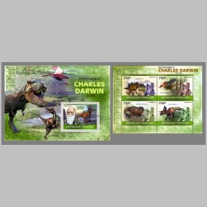 Darwin, dinosaurs on stamps of Togo 2010