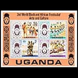 Prehistoric animals and prehistoric human on stamps of Uganda 1977