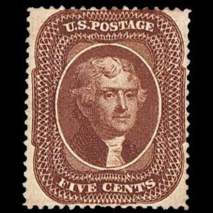 Thomas Jefferson on stamp of USA 1857
