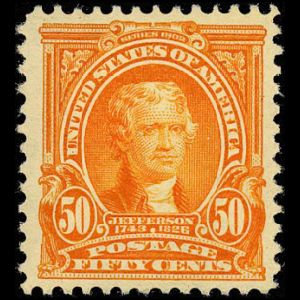 Thomas Jefferson on stamp of USA 1903