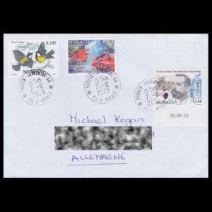 Stamp of Prince Albert I and the Museum of Prehistoric Anthropology of Monaco on circulated letter to Germany