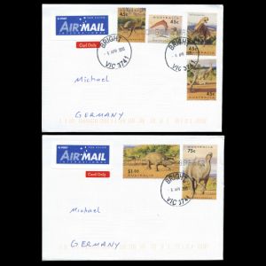 Dinosaurs and Pterosaur stamps of Australia 1993 on circulated letter