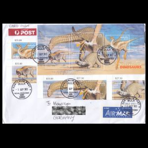 Dinosaur stamps of Australia on letter to Germany