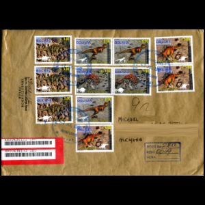 Used cover of Dinosaurs and it's footprints stamps of Bolivia 2012