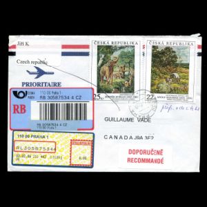 Deinotherium on Works of art on postage stamps used cover of Czech Republic 2005