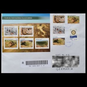 Dinosaur footprints and fossil of Altamua Man on stamps of Italy 2021