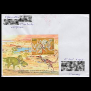 Dinosaur stamps of Mongolia 2022 on a cover to Germany