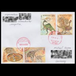 Dinosaur stamps of Mongolia 2022 on a cover to Germany
